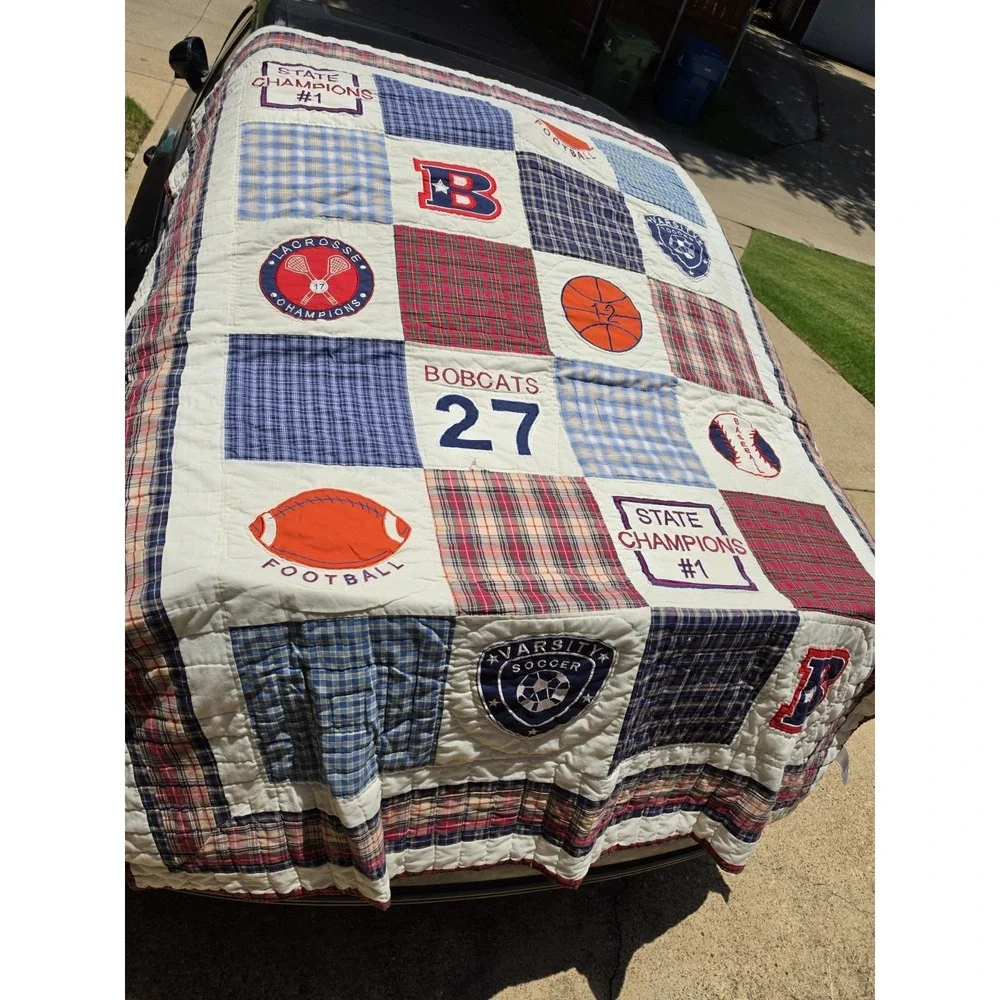 Vintage Home Collections Kids Varsity Sports Baseball Football Quilt Blanket